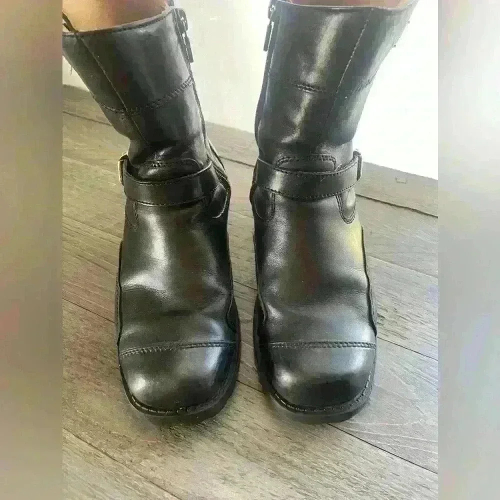 Harley Davidson Double Buckle Size Zip Y2K Black Motorcycle Boots Women's 7 - Picture 3 of 12